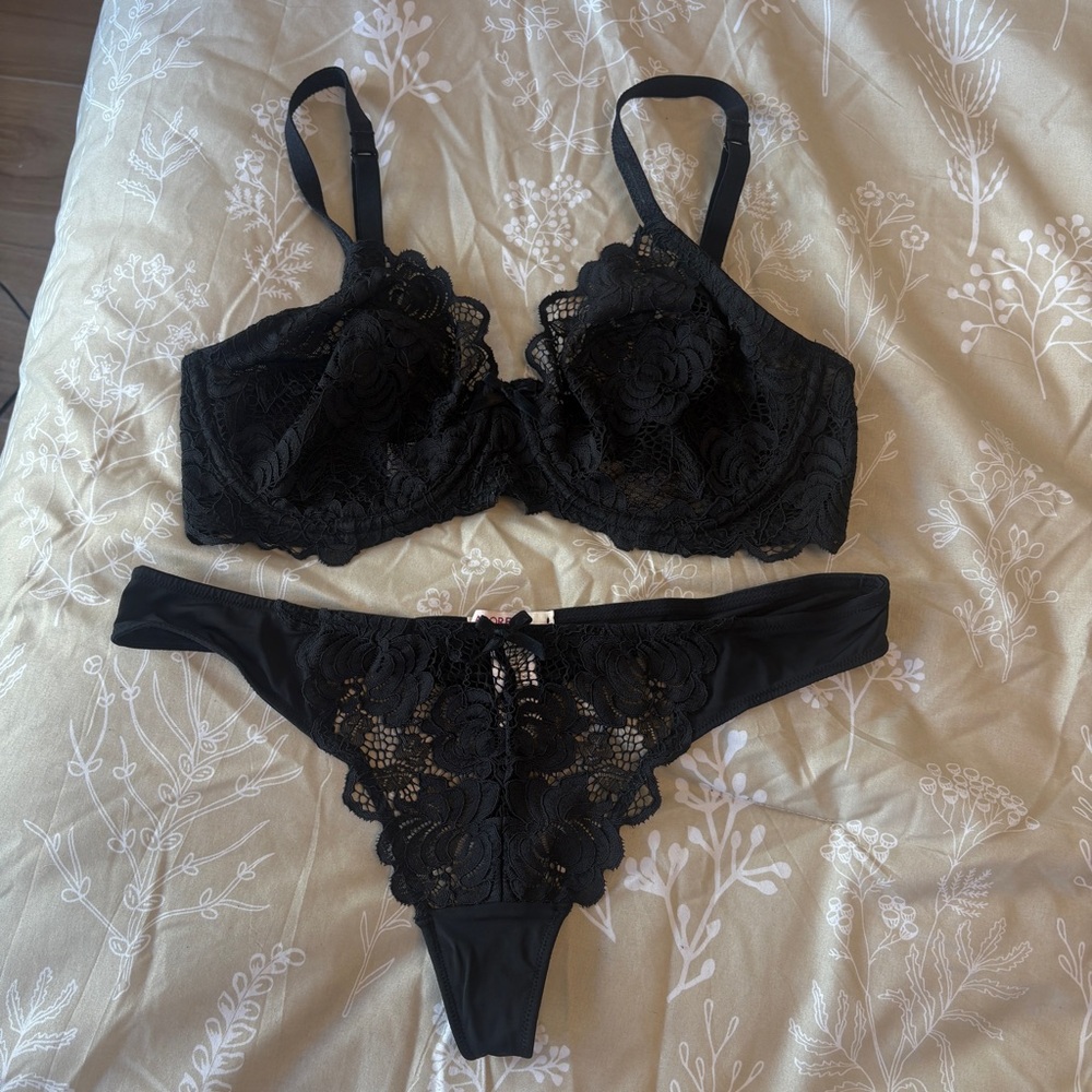 Adore Me Black Lace Bra and Panty Set